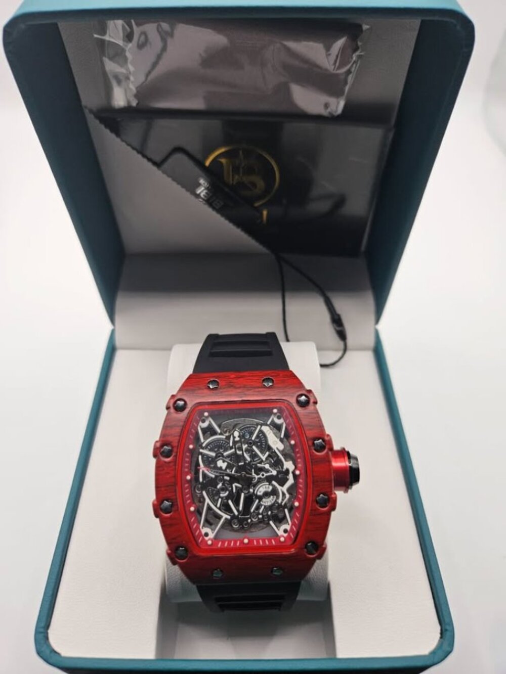 BIBI Luxury Watch Red Tonneau Case Skeleton Mechanical Style Sports Men's New